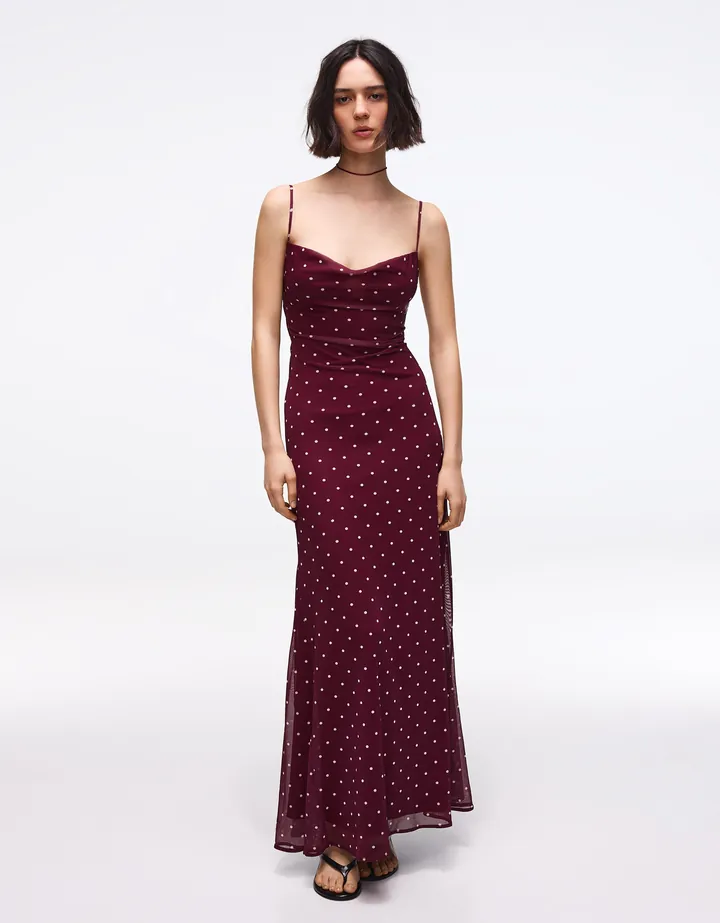 Bershka Vestido Midi Tirantes Espalda Corsé Mujer L Rojo