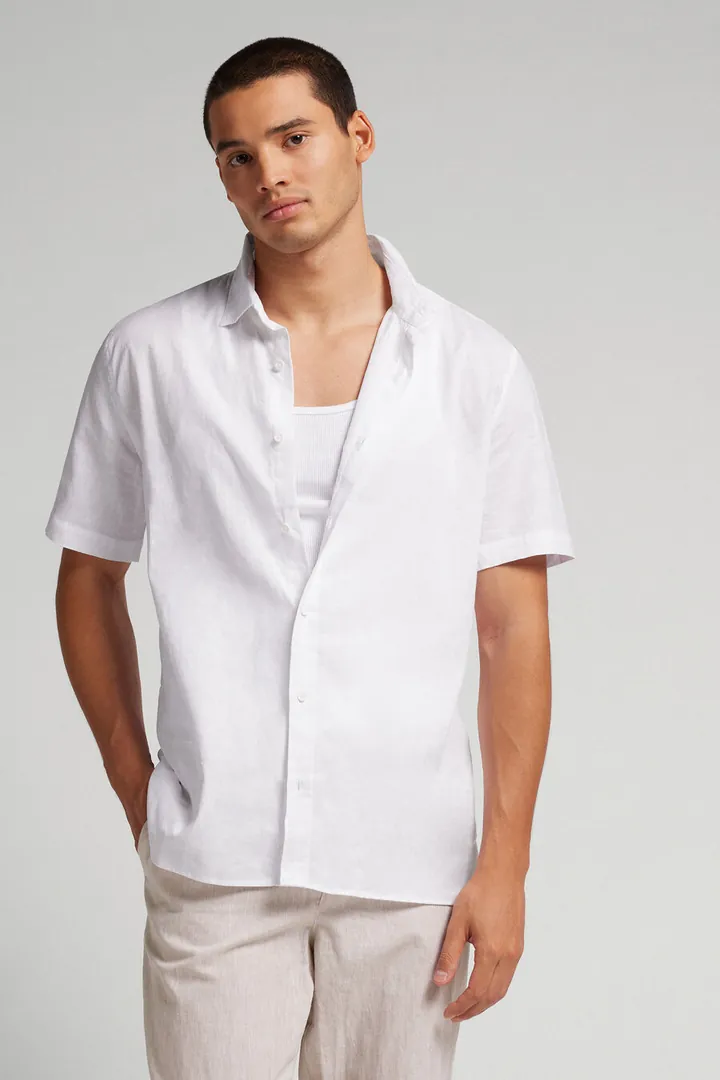 Intimissimi Camisa de Manga Corta en Lino y Algodón Hombre Blanco Tamaño L