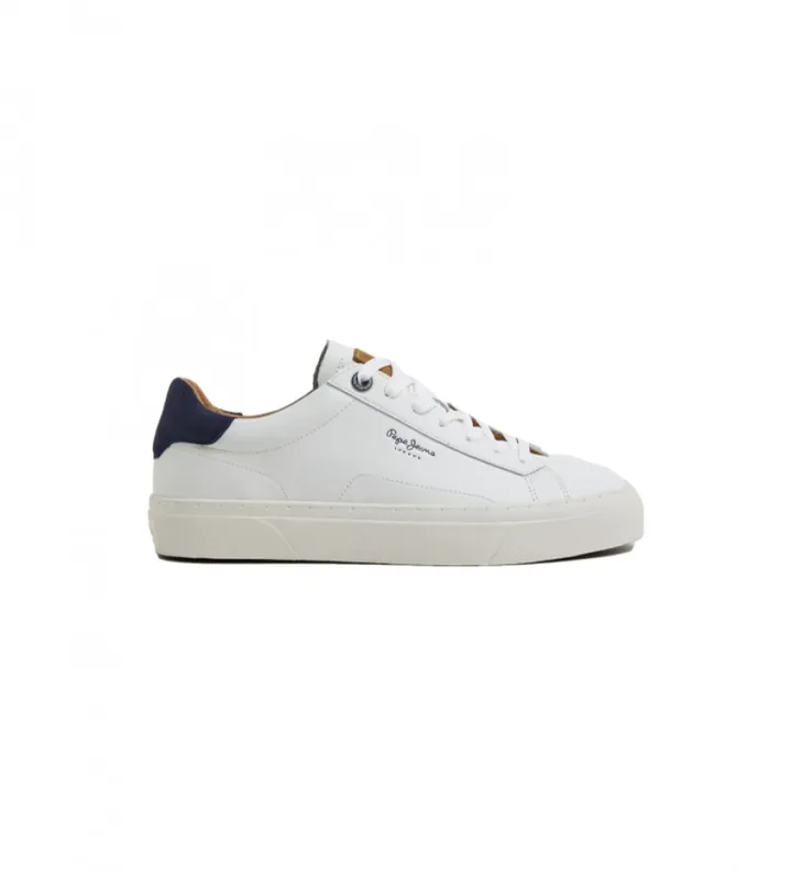 Pepe Jeans para hombre. PMS30930 Zapatillas de piel Yogi Original blanco (41), Plano, Cordones, Casual