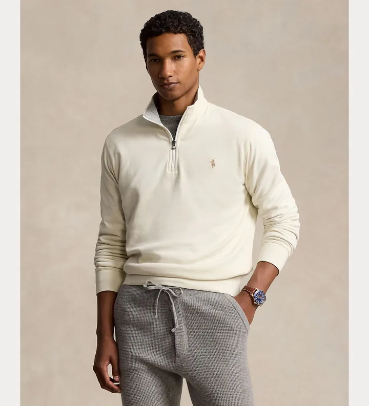 Polo Ralph Lauren para hombre. 710812963057 Jersey de punto ultrasuave blanco roto (L), Casual, Algodón, Manga larga
