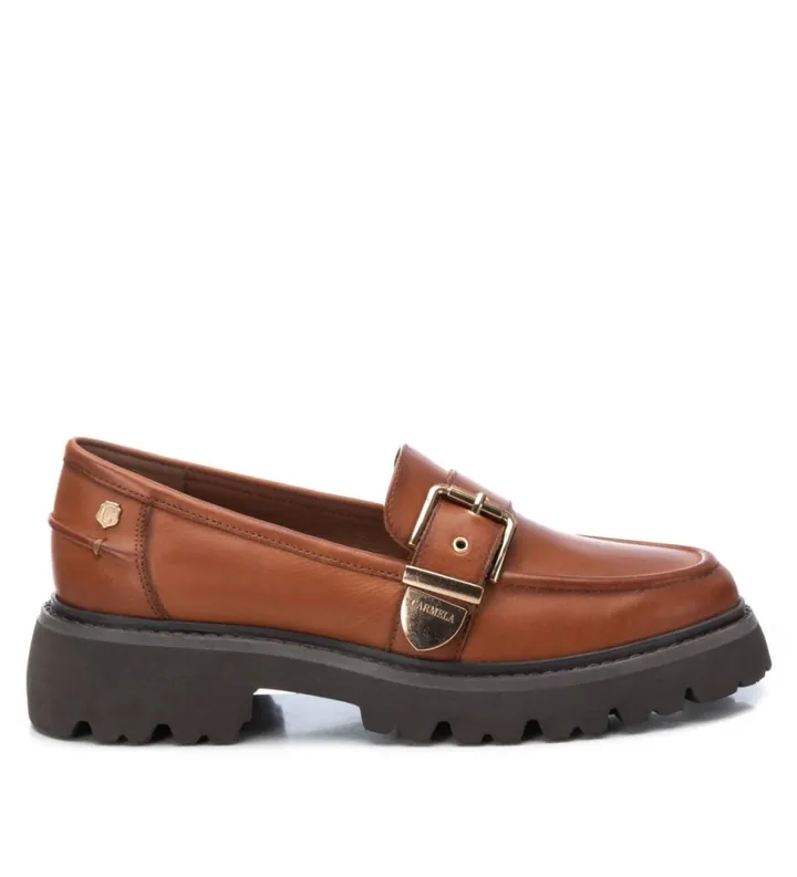 Carmela para mujer. 16190702-CAMEL Mocasines de piel 161907 marrón (35), Plano, Ninguno, Casual