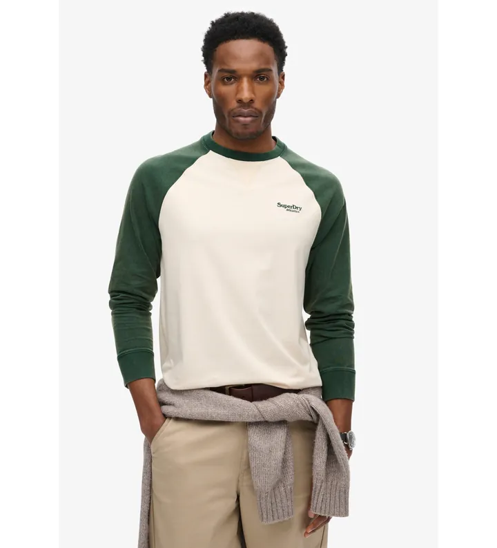 Superdry para hombre. M6010833A Camiseta Baseball verde (XL), Casual, Algodón, Manga larga