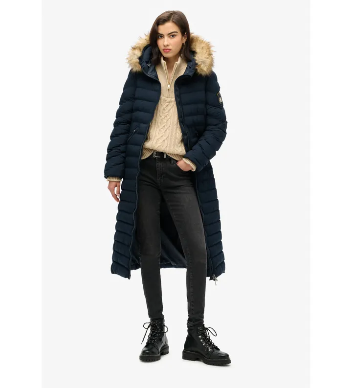 Superdry para mujer. W5011790A Abrigo Fuji Largo marino (L), Casual, Poliéster Reciclado, Sostenible