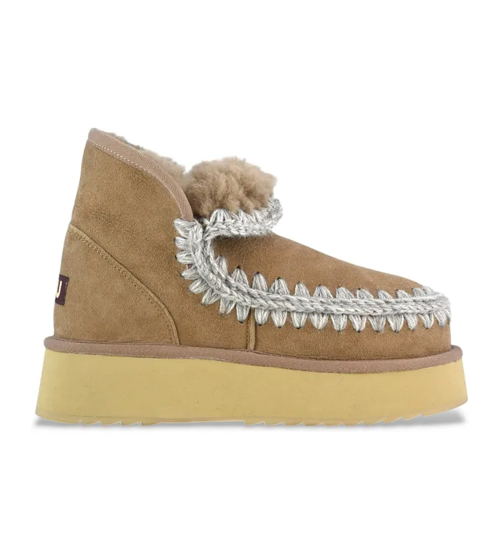 Mou para mujer. MU.FW681000A Botines de piel Mini Eskimo Platform taupe, marrón (36), 8 a 10cm, Ninguno, Casual