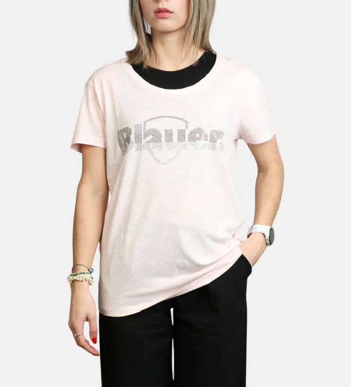 Blauer para mujer. 25SBLDH02372 Camiseta con brillantina Graham rosa (L), Casual, Algodón, Manga corta