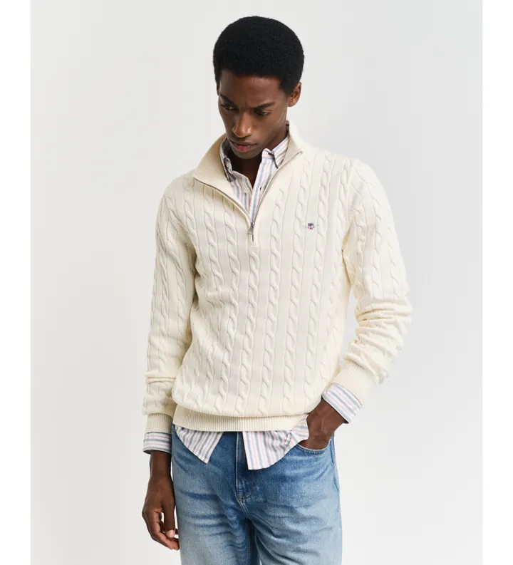 Gant para hombre. 8050603 Jersey de ochos con media cremallera beige (3XL), Casual, Algodón