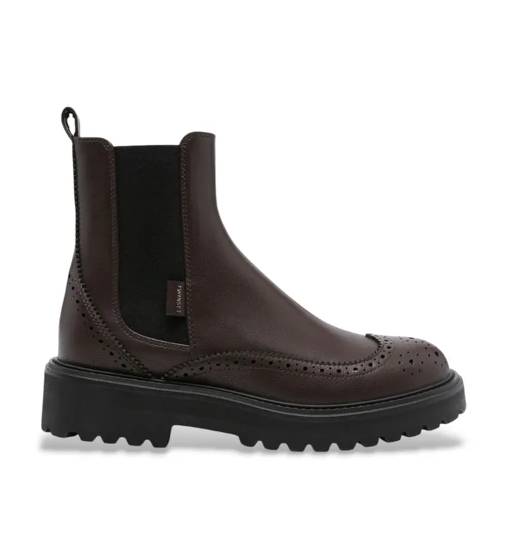 Twinset para mujer. 252TCP204 Botines de Piel Tron marrón (39), Plano, 1 a 3cm, Ninguno, Casual
