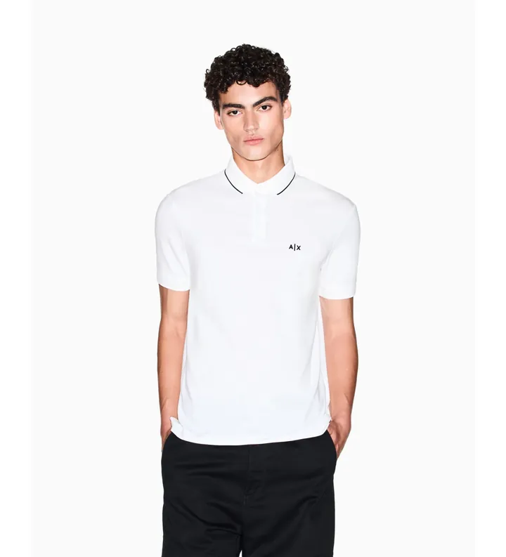 A|X Armani Exchange para hombre. XM001289AF10363U0009 Polo Entallado (L), Blanco, Casual, Algodón, Manga corta