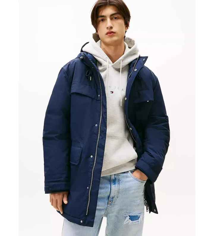 Tommy Jeans para hombre. DM0DM22251 Parka Nylon marino (L), Casual, Sostenible, Nylon reciclado