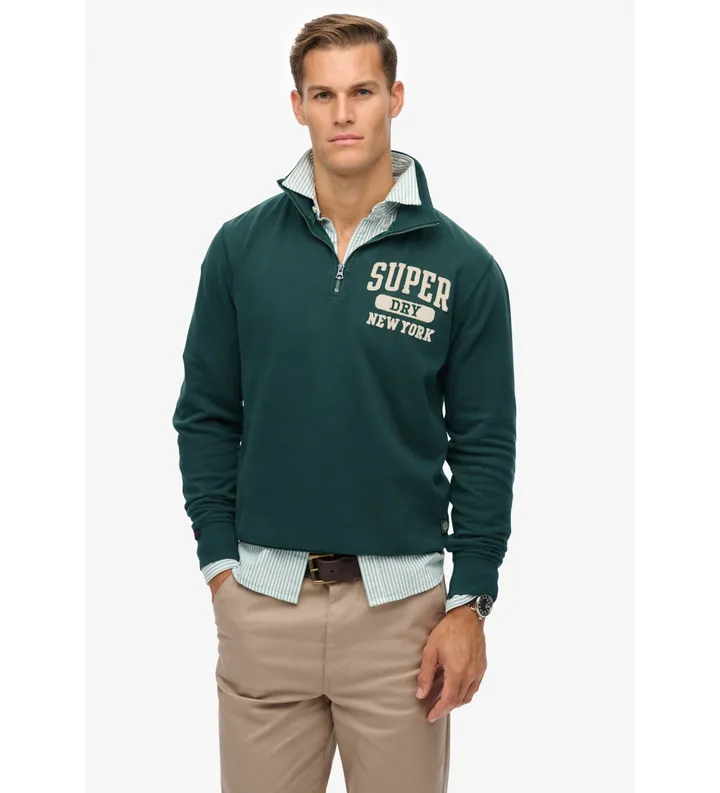 Superdry para hombre. M2014088A Sudadera Vintage Athletic Half Zip verde (L), Casual, Algodón, Manga larga