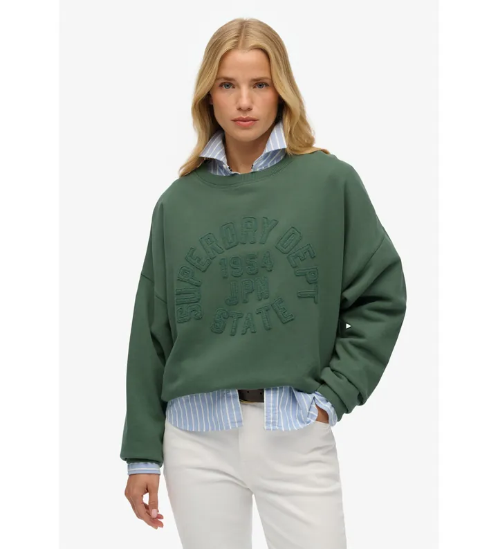 Superdry para mujer. W2012334A Sudadera Athletic Tonal Applique verde (L), Casual, Algodón