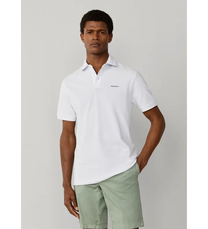 Hackett London para hombre. HM5600146 Polo con Ribete playero fit clásico (L), Blanco, Casual, Algodón, Manga corta