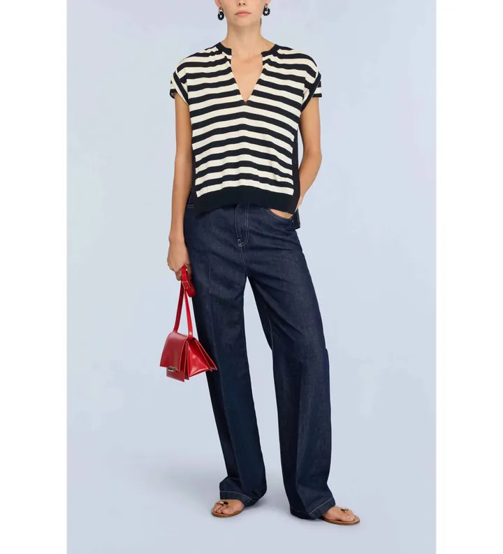 Semicouture para mujer. S6SB01 Jersey Georgia marino, blanco (M), Azul, Casual, Manga corta