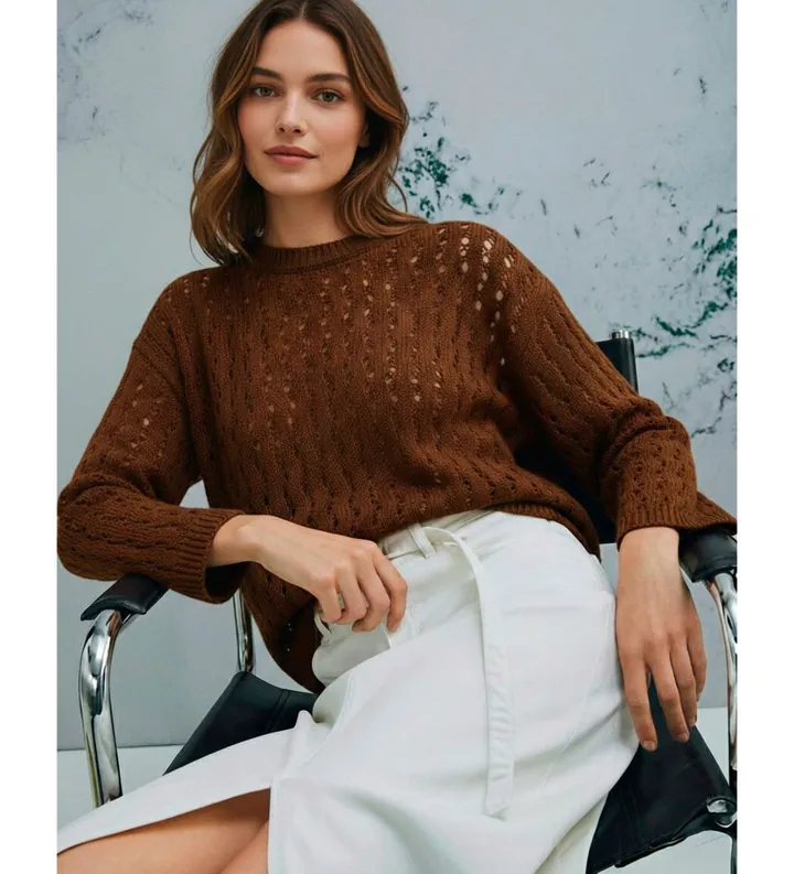 Marella para mujer. 2613361155200 Jersey Mlmfiorire marrón (M), Casual, Algodón Orgánico, Sostenible