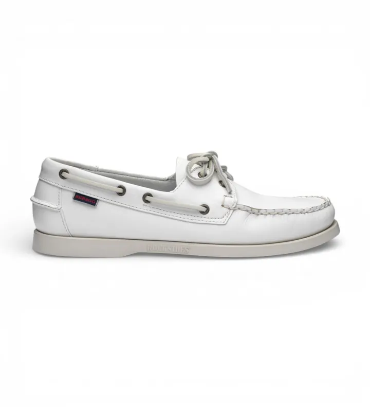 Sebago para hombre. 7000H00 Náuticos de Piel Docksides Portland blanco (41), Plano, Cordones, Casual