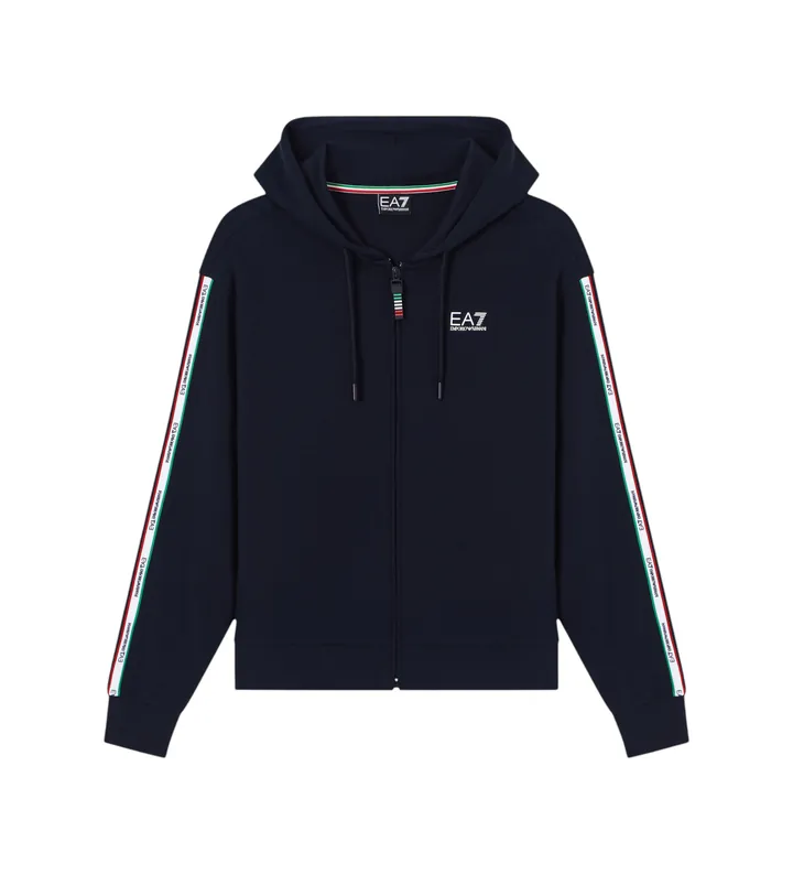 EA7 para mujer. 7W001222_AF12660 Sudadera con capucha Italian Spirit azul (L), Casual, Algodón, Manga larga, Marino