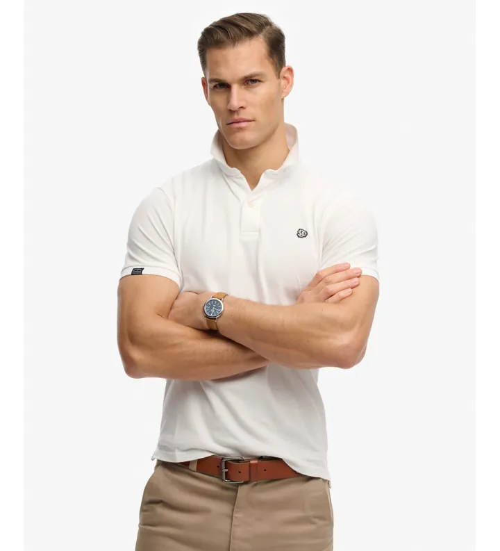 Superdry para hombre. M1110451A Polo Vintage Destroy blanco (L), Casual, Algodón, Manga corta