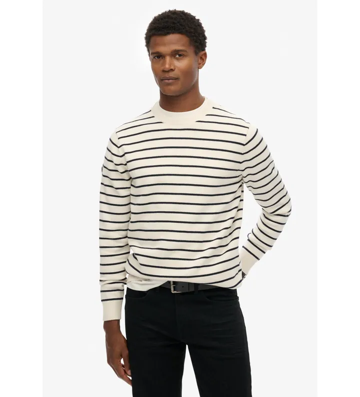 Superdry para hombre. M6110727A Jersey Merchant Breton beige (L), Casual, Algodón