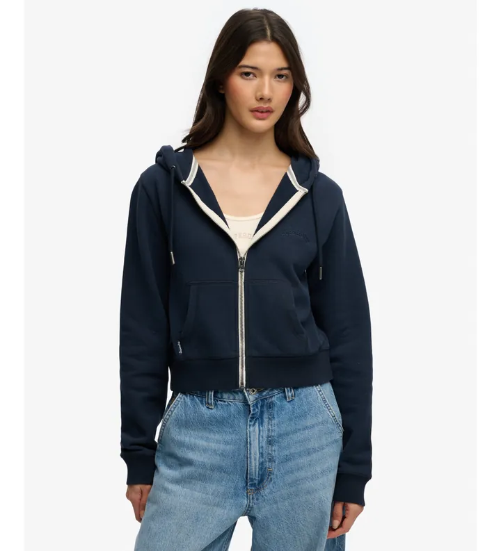 Superdry para mujer. W2012286A Sudadera Essential Logo Cropped Ziphood marino (L), Casual, Algodón