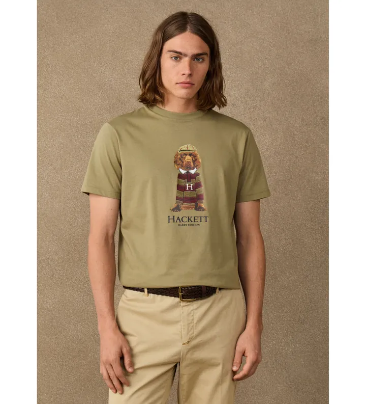 Hackett London para hombre. HM5000150 Camiseta Harry verde (L), Casual, Algodón, Manga corta