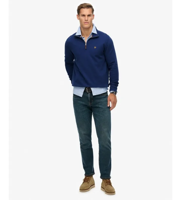 Superdry para hombre. M2014381A Sudadera con media cremallera Preppy marino (L), Casual, Algodón