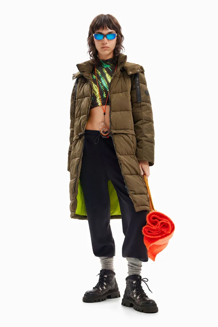 Desigual, Abrigo padded desmontable, Poliamida, Verde, S