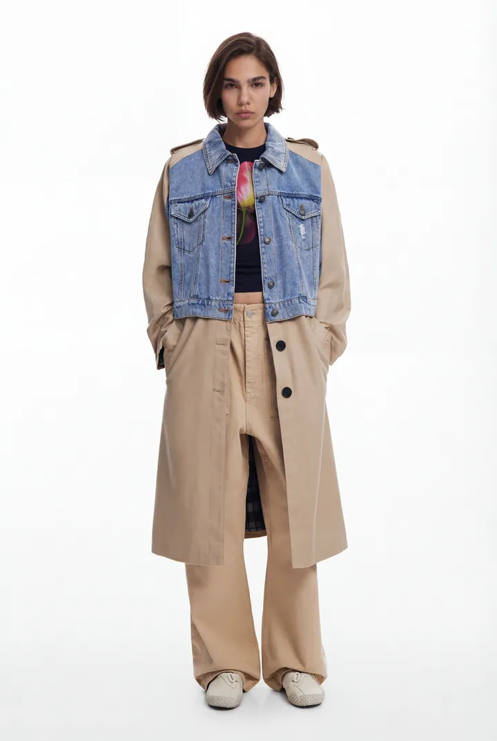 Desigual, Gabardina híbrida denim, MarróN, L