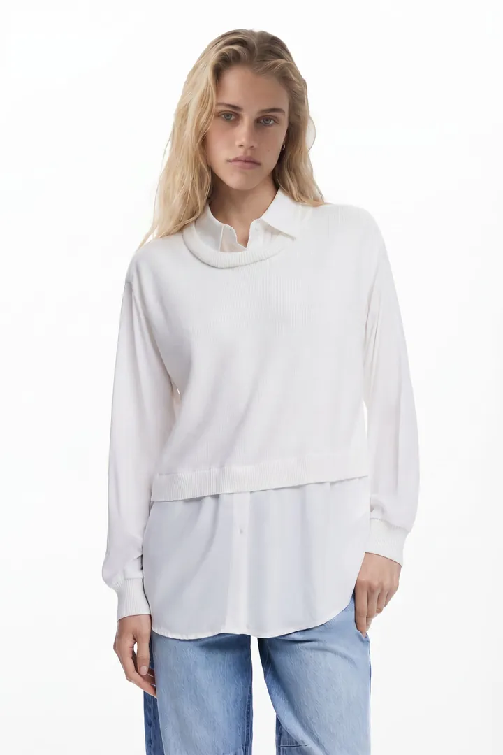 Desigual, Camisa efecto 2en1, Blanco, L