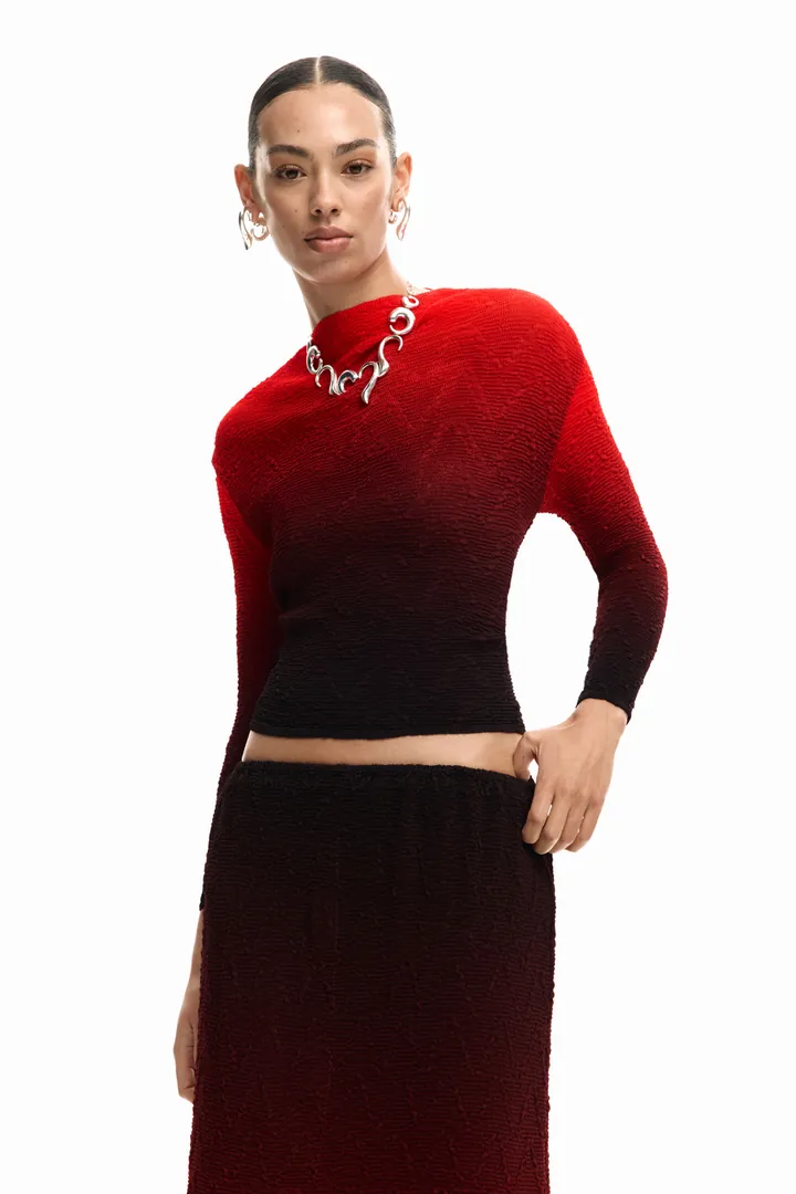 Desigual, Blusa degradado, Mujer, Poliester, Rojo, L