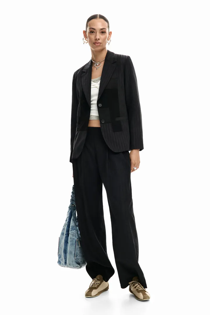 Desigual, Pantalón largo pinzas, Mujer, Poliester, Negro, L
