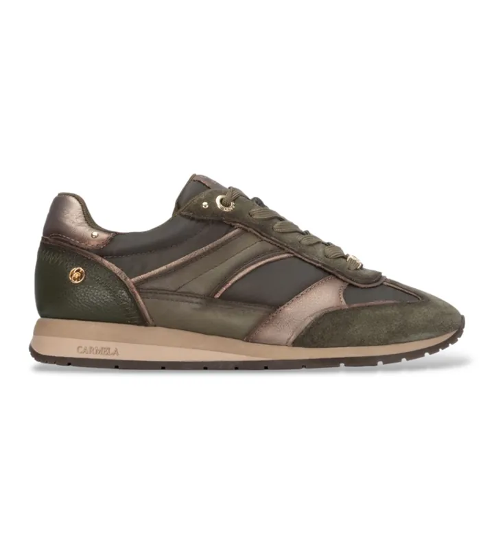 Carmela para mujer. 16423301-KAKI Zapatillas de Piel 164233 verde (36), Plano, Cordones, Casual