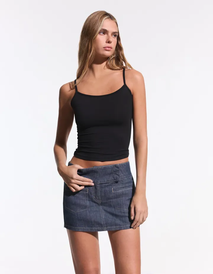 Bershka Top Tirantes Contraste Mujer L Negro