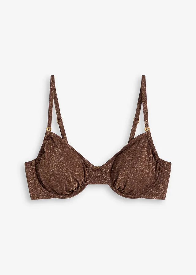 Top de bikini con aros de material brillante