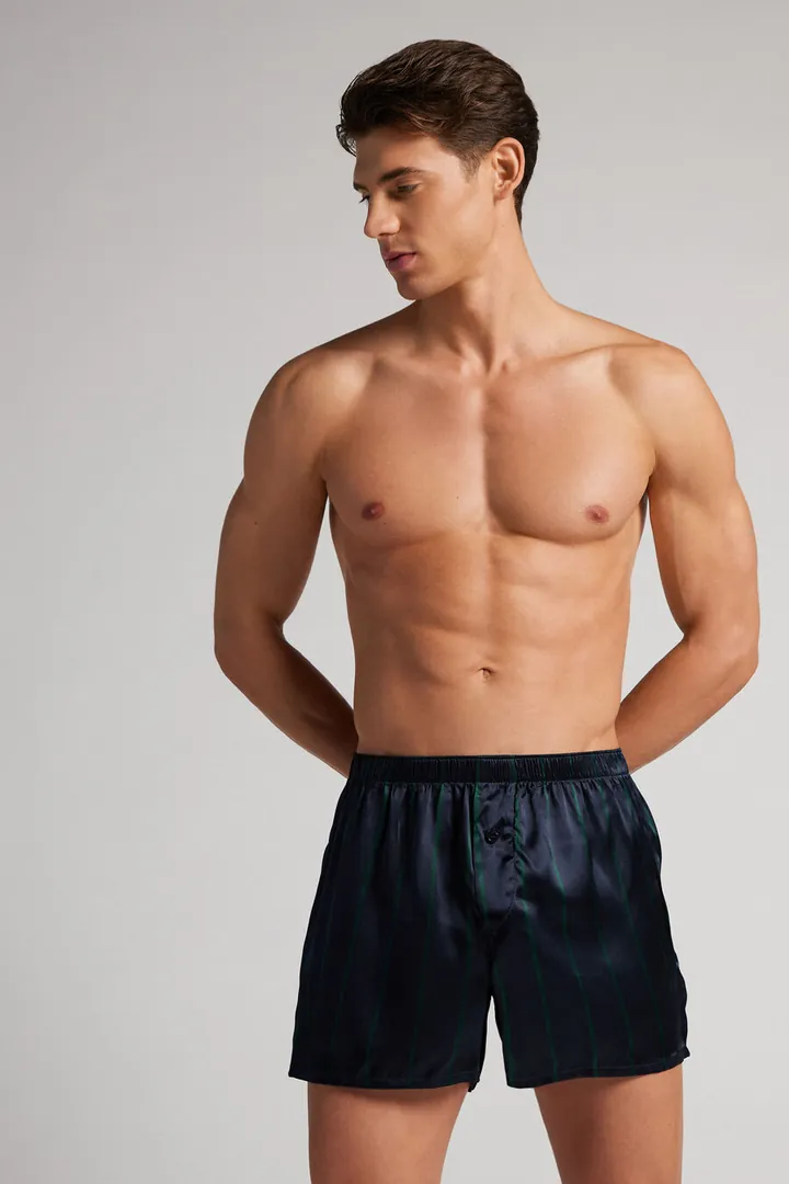 Intimissimi Bóxer de Seda con Estampado de Rayas Hombre Gris Oscuro Tamaño L