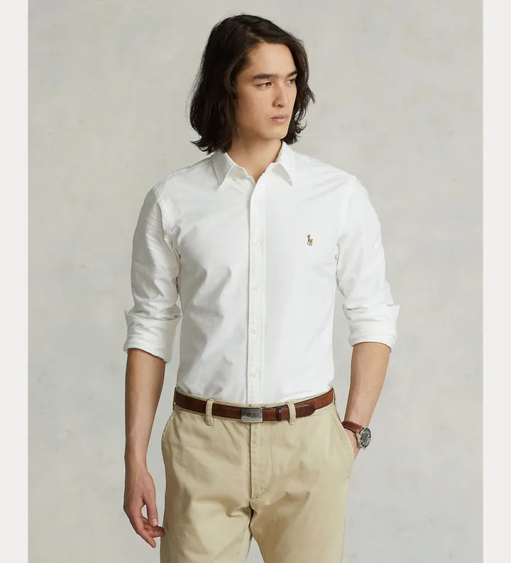 Polo Ralph Lauren para hombre. 710549084006 Camisa Oxford Slim Fit blanco (L), Casual, Algodón, Manga larga