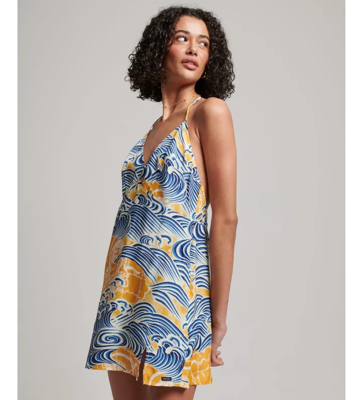 Superdry para mujer. W8011400A Minivestido lencero estampado multicolor (M), Azul, Casual, Viscosa, Sin mangas / Tirantes