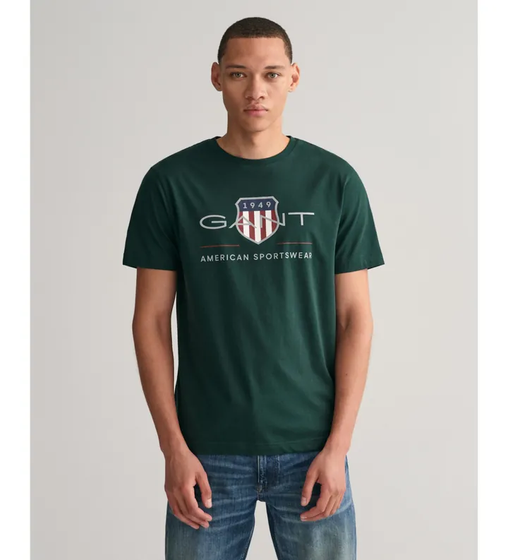 Gant para hombre. 2003199 Camiseta Archive Shield verde (3XL), Casual, Algodón, Manga corta, Sostenible