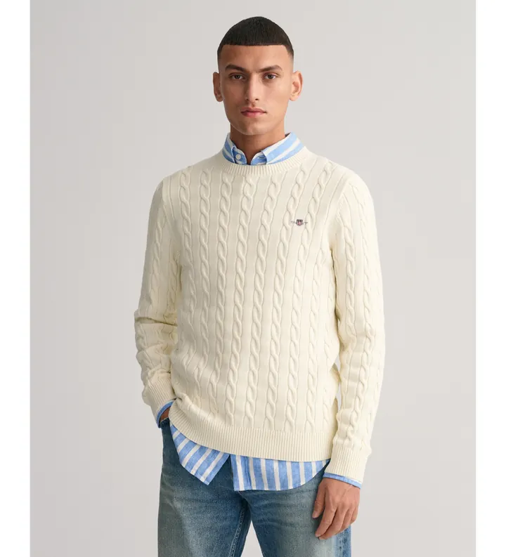 Gant para hombre. 8050601 Jersey de cuello redondo y punto de ochos en algodón (3XL), Casual, Manga larga