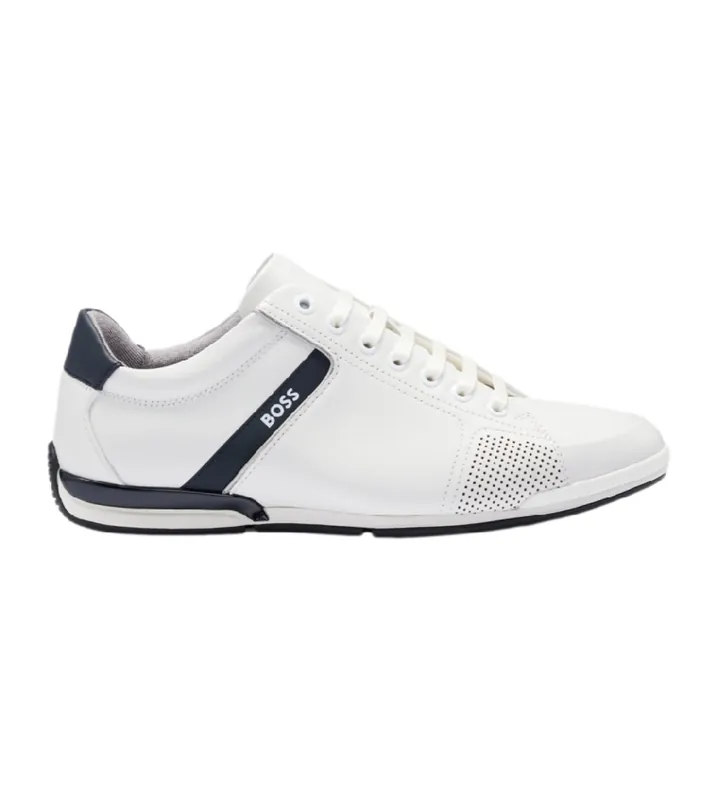 BOSS para hombre. 50498282 Zapatillas de piel Saturn blanco (40), Plano, Cordones, Casual