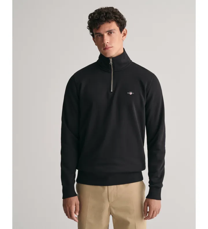 Gant para hombre. 2008005 Sudadera Shield con media cremallera negro (3XL), Casual, Algodón