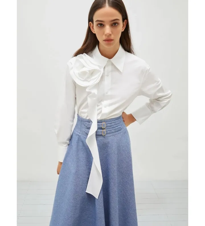 Marella para mujer. 2513111101200 Camisa Ketch blanco (40), Casual, Algodón, Manga larga