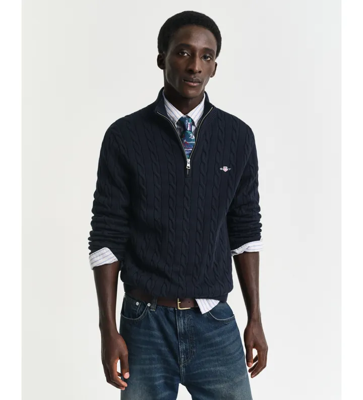 Gant para hombre. 8050603 Jersey de ochos con media cremallera marino (3XL), Casual, Algodón