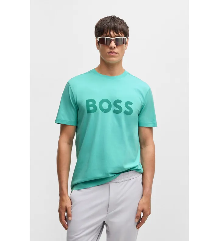 BOSS para hombre. 50530990 Camiseta Tape Logo turquesa (3XL), Casual, Algodón, Manga corta