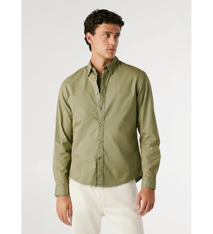 Pepe Jeans para hombre. PM3090843 Camisa Charly verde (L), Azul, Casual, Algodón, Manga larga