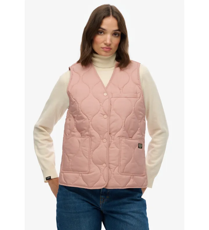 Superdry para mujer. W5011947A Chaleco Quilted Lite Liner rosa (L), Casual, Poliéster