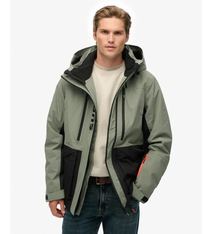 Superdry para hombre. MS110191A Chaqueta Ultimate Freestyle Ski verde (L), Casual, Outdoor, Poliéster Reciclado