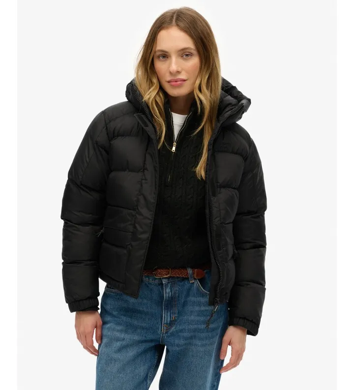 Superdry para mujer. W5011976A Chaqueta Puffer negro (M), Casual, Sostenible, Nylon reciclado