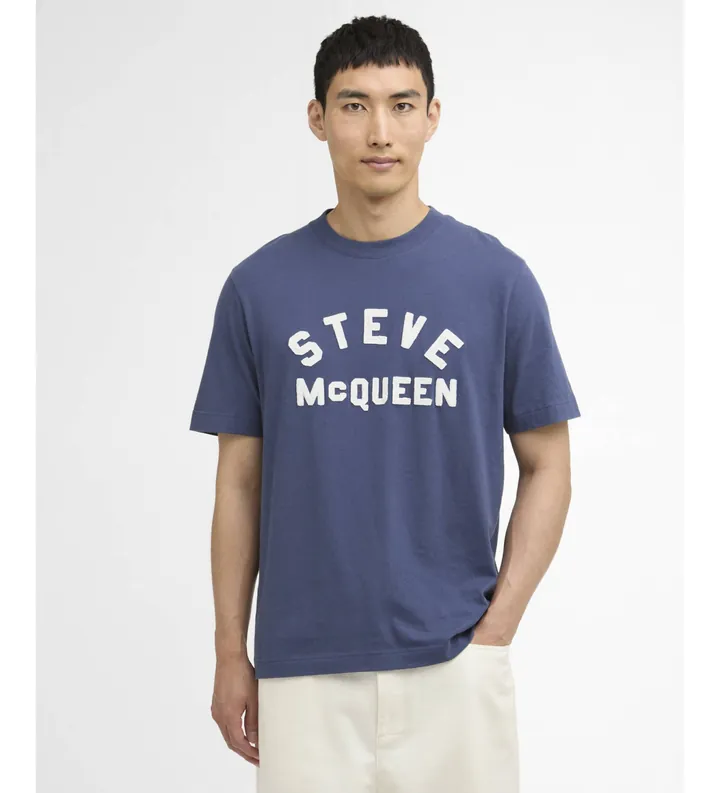 Barbour international para hombre. MTS1592 Camiseta McQueen azul (L), Casual, Algodón, Manga corta