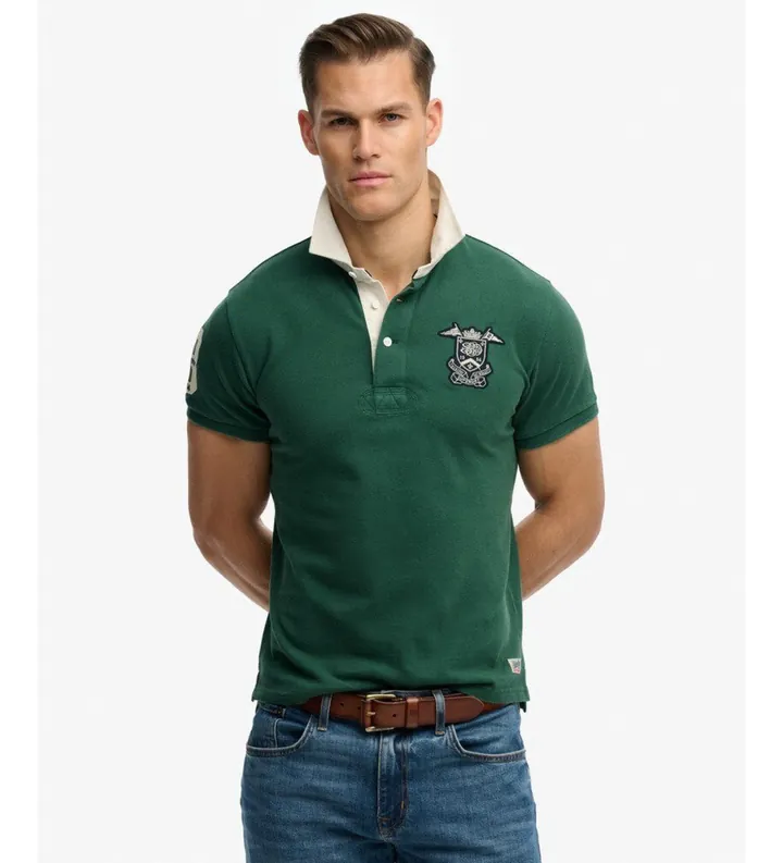 Superdry para hombre. M1110469A Polo Vintage Pique Rugby verde (L), Casual, Algodón, Manga corta