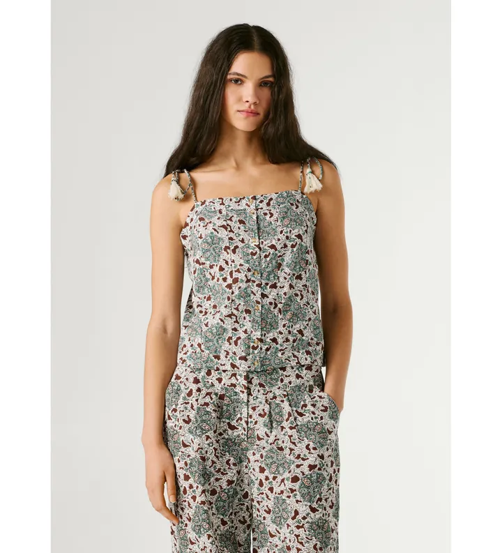 Pepe Jeans para mujer. PL3051375 Top Agnes verde (S), Casual, Viscosa, Sin mangas / Tirantes